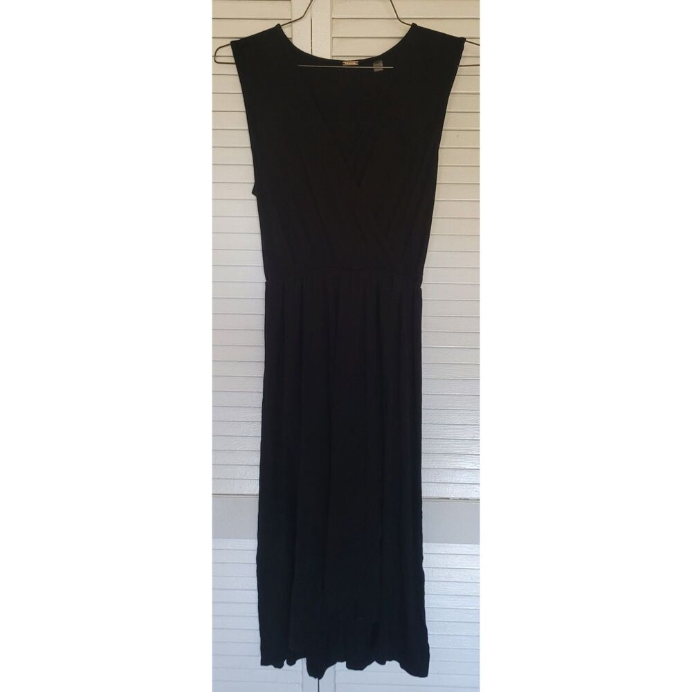 T Tahari Black Midi Dress Sleeveless Ruched Waist Stretch Knit Cocktail Size M